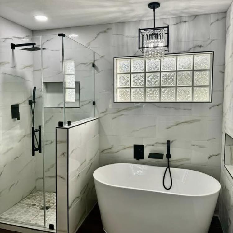 Two piece freestanding tub shower bathroom remodel in San Antonio - GTex General Contracting