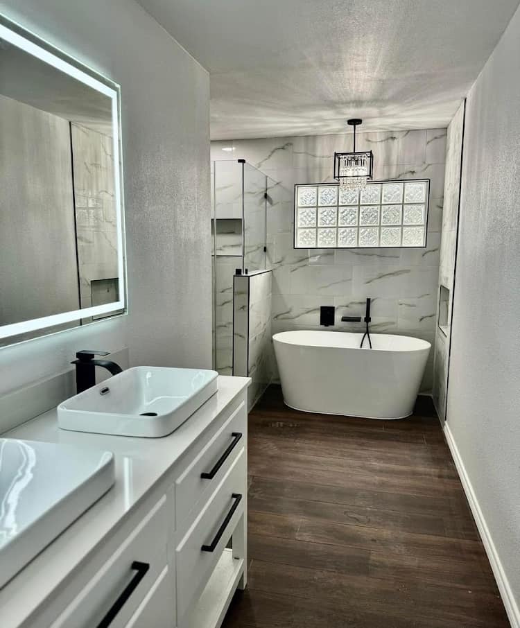 Two piece freestanding tub shower vanity bathroom remodel in San Antonio - GTex General Contracting